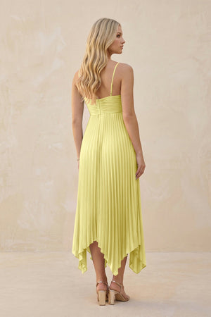 Spaghetti Strap Pleated A - Line Chiffon Midi Bridesmaid Dress in Buttercup - KISS BRIDAL Bridesmaid Dresses