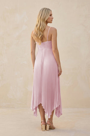 Spaghetti Strap Pleated A - Line Chiffon Midi Bridesmaid Dress in Candy Pink - KISS BRIDAL Bridesmaid Dresses