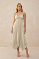 Spaghetti Strap Pleated A - Line Chiffon Midi Bridesmaid Dress in Champagne - KISS BRIDAL Bridesmaid Dresses