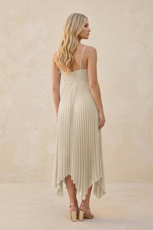 Spaghetti Strap Pleated A - Line Chiffon Midi Bridesmaid Dress in Champagne - KISS BRIDAL Bridesmaid Dresses