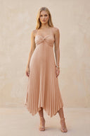 Spaghetti Strap Pleated A - Line Chiffon Midi Bridesmaid Dress in Champagne Rose - KISS BRIDAL Bridesmaid Dresses