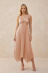Spaghetti Strap Pleated A - Line Chiffon Midi Bridesmaid Dress in Champagne Rose - KISS BRIDAL Bridesmaid Dresses