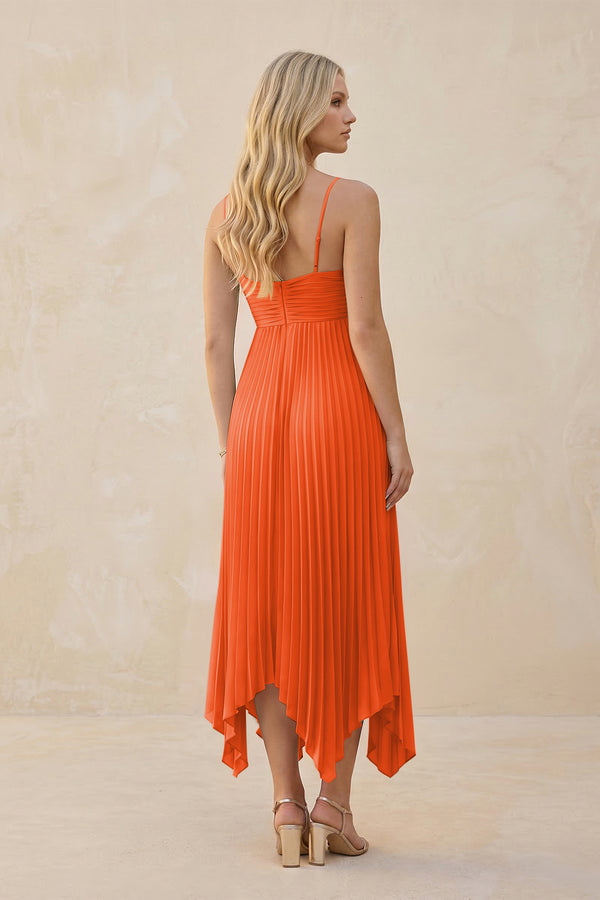 Spaghetti Strap Pleated A-Line Chiffon Midi Bridesmaid Dress in Cinnamon (2) | KISSBRIDAL