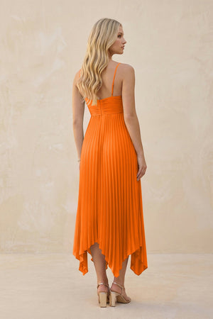 Spaghetti Strap Pleated A - Line Chiffon Midi Bridesmaid Dress in Cinnamon - SHE IS ME Bridesmaid Dresses