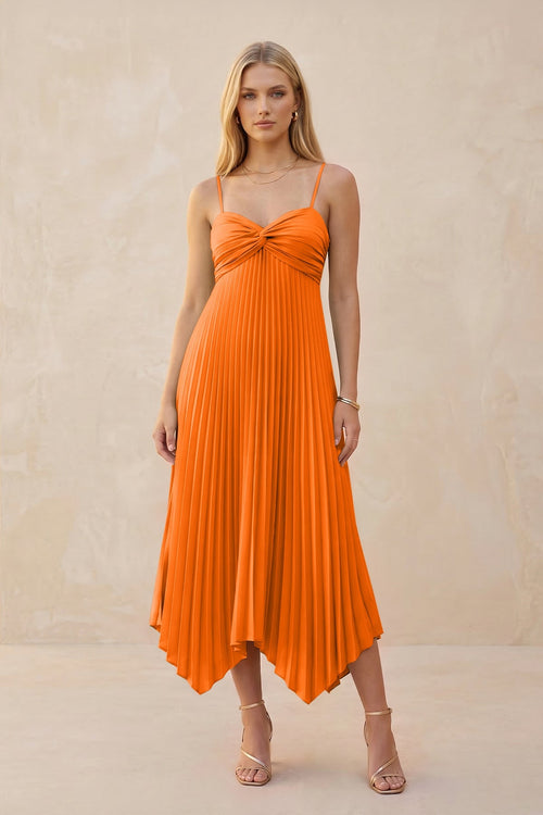 Spaghetti Strap Pleated A - Line Chiffon Midi Bridesmaid Dress in Cinnamon - SHE IS ME Bridesmaid Dresses