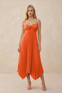 Spaghetti Strap Pleated A-Line Chiffon Midi Bridesmaid Dress in Cinnamon | KISSBRIDAL