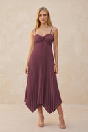 Spaghetti Strap Pleated A-Line Chiffon Midi Bridesmaid Dress in Desert Rose | KISSBRIDAL