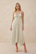 Spaghetti Strap Pleated A - Line Chiffon Midi Bridesmaid Dress in Dove Gray - KISS BRIDAL Bridesmaid Dresses
