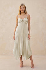 Spaghetti Strap Pleated A - Line Chiffon Midi Bridesmaid Dress in Dove Gray - KISS BRIDAL Bridesmaid Dresses