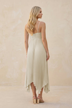 Spaghetti Strap Pleated A - Line Chiffon Midi Bridesmaid Dress in Dove Gray - KISS BRIDAL Bridesmaid Dresses