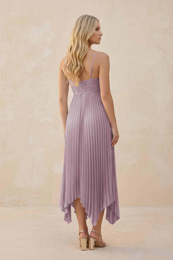Spaghetti Strap Pleated A - Line Chiffon Midi Bridesmaid Dress in Dusk - KISS BRIDAL Bridesmaid Dresses