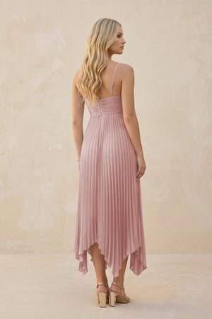 Spaghetti Strap Pleated A - Line Chiffon Midi Bridesmaid Dress in Dusty Rose - KISS BRIDAL Bridesmaid Dresses