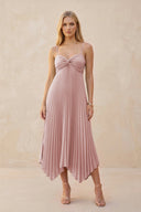 Spaghetti Strap Pleated A - Line Chiffon Midi Bridesmaid Dress in Dusty Rose - KISS BRIDAL Bridesmaid Dresses