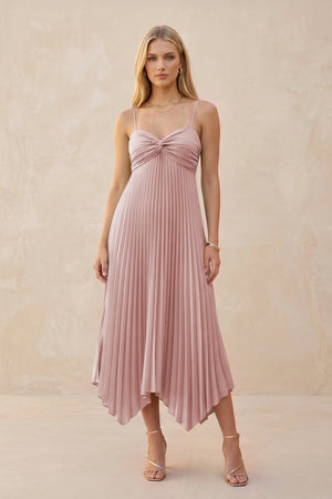 Spaghetti Strap Pleated A - Line Chiffon Midi Bridesmaid Dress in Dusty Rose - KISS BRIDAL Bridesmaid Dresses