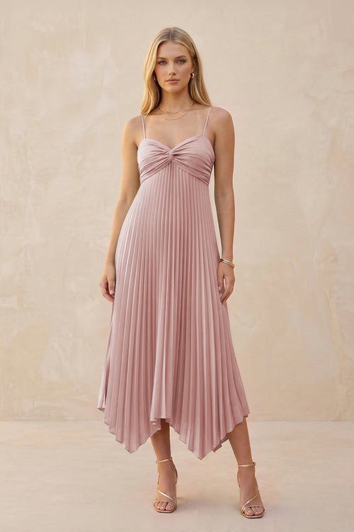 Spaghetti Strap Pleated A - Line Chiffon Midi Bridesmaid Dress in Dusty Rose - KISS BRIDAL Bridesmaid Dresses