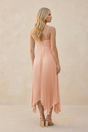 Spaghetti Strap Pleated A - Line Chiffon Midi Bridesmaid Dress in English Rose - KISS BRIDAL Bridesmaid Dresses