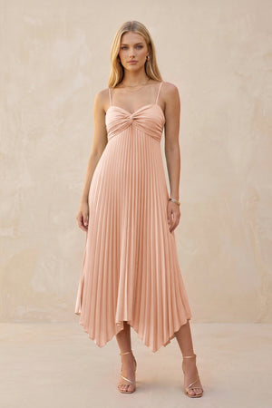 Spaghetti Strap Pleated A - Line Chiffon Midi Bridesmaid Dress in English Rose - KISS BRIDAL Bridesmaid Dresses