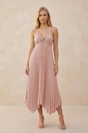 Spaghetti Strap Pleated A-Line Chiffon Midi Bridesmaid Dress in English Rose | KISSBRIDAL