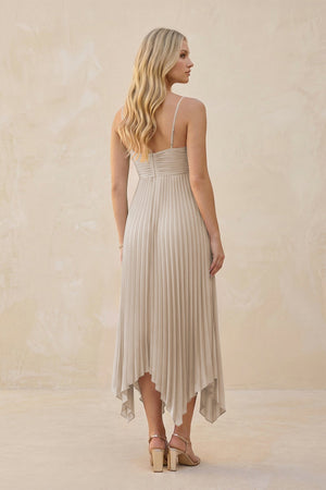 Spaghetti Strap Pleated A - Line Chiffon Midi Bridesmaid Dress in Frost - KISS BRIDAL Bridesmaid Dresses