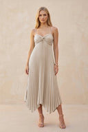 Spaghetti Strap Pleated A - Line Chiffon Midi Bridesmaid Dress in Frost - KISS BRIDAL Bridesmaid Dresses
