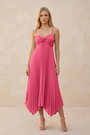 Spaghetti Strap Pleated A - Line Chiffon Midi Bridesmaid Dress in Fuchsia - KISS BRIDAL Bridesmaid Dresses