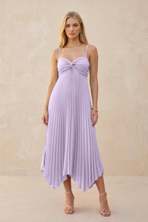 Spaghetti Strap Pleated A - Line Chiffon Midi Bridesmaid Dress in Lavender - KISS BRIDAL Bridesmaid Dresses