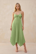 Spaghetti Strap Pleated A - Line Chiffon Midi Bridesmaid Dress in Matcha - SHE IS ME Bridesmaid Dresses