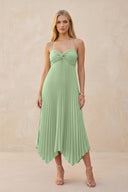 Spaghetti Strap Pleated A-Line Chiffon Midi Bridesmaid Dress in Matcha | KISSBRIDAL