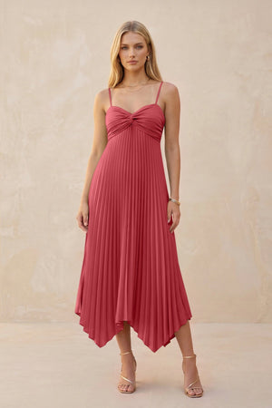 Spaghetti Strap Pleated A - Line Chiffon Midi Bridesmaid Dress in Merlot - KISS BRIDAL Bridesmaid Dresses