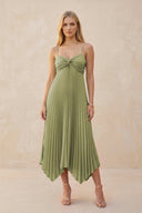 Spaghetti Strap Pleated A - Line Chiffon Midi Bridesmaid Dress in Moss Green - KISS BRIDAL Bridesmaid Dresses