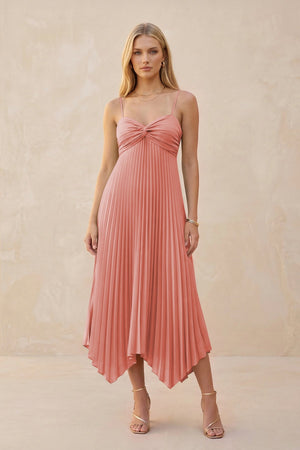 Spaghetti Strap Pleated A - Line Chiffon Midi Bridesmaid Dress in Mulberry - KISS BRIDAL Bridesmaid Dresses
