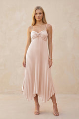 Spaghetti Strap Pleated A - Line Chiffon Midi Bridesmaid Dress in Pale Blush - KISS BRIDAL Bridesmaid Dresses