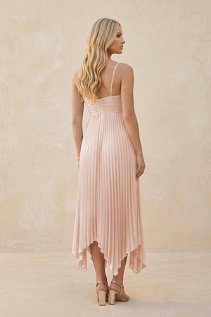 Spaghetti Strap Pleated A - Line Chiffon Midi Bridesmaid Dress in Pale Blush - KISS BRIDAL Bridesmaid Dresses