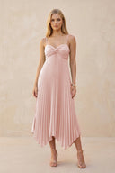Spaghetti Strap Pleated A-Line Chiffon Midi Bridesmaid Dress in Rose Petal | KISSBRIDAL