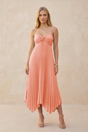 Spaghetti Strap Pleated A - Line Chiffon Midi Bridesmaid Dress in Rosette - KISS BRIDAL Bridesmaid Dresses