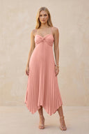 Spaghetti Strap Pleated A-Line Chiffon Midi Bridesmaid Dress in Rosette | KISSBRIDAL