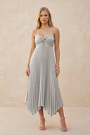 Spaghetti Strap Pleated A - Line Chiffon Midi Bridesmaid Dress in Silver - KISS BRIDAL Bridesmaid Dresses