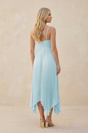 Spaghetti Strap Pleated A - Line Chiffon Midi Bridesmaid Dress in Sky Blue - KISS BRIDAL Bridesmaid Dresses