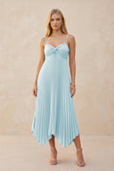 Spaghetti Strap Pleated A - Line Chiffon Midi Bridesmaid Dress in Sky Blue - KISS BRIDAL Bridesmaid Dresses
