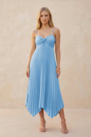 Spaghetti Strap Pleated A - Line Chiffon Midi Bridesmaid Dress in Steel Blue - KISS BRIDAL Bridesmaid Dresses