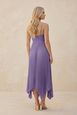 Spaghetti Strap Pleated A-Line Chiffon Midi Bridesmaid Dress in Tahiti (2) | KISSBRIDAL