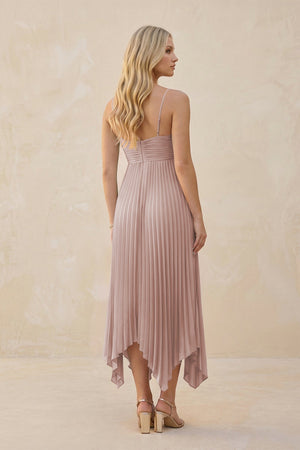 Spaghetti Strap Pleated A - Line Chiffon Midi Bridesmaid Dress in Toffee - KISS BRIDAL Bridesmaid Dresses