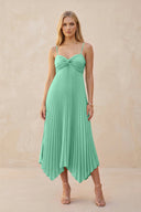 Spaghetti Strap Pleated A - Line Chiffon Midi Bridesmaid Dress in Turquoise - KISS BRIDAL Bridesmaid Dresses