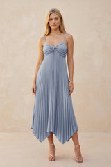 Spaghetti Strap Pleated A - Line Chiffon Midi Bridesmaid Dress in Twilight - KISS BRIDAL Bridesmaid Dresses