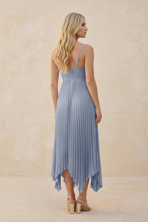 Spaghetti Strap Pleated A - Line Chiffon Midi Bridesmaid Dress in Twilight - SHE IS ME Bridesmaid Dresses