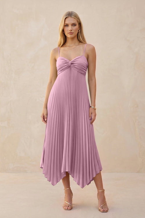 Spaghetti Strap Pleated A - Line Chiffon Midi Bridesmaid Dress in Vintage Mauve - KISS BRIDAL Bridesmaid Dresses
