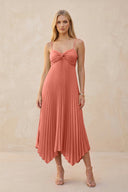Spaghetti Strap Pleated A - Line Chiffon Midi Bridesmaid Dress in Wild Rose - KISS BRIDAL Bridesmaid Dresses