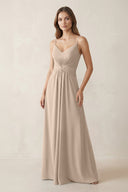 Spaghetti Strap Ruched Chiffon A - Line Bridesmaid Dress in Almond - KISS BRIDAL Bridesmaid Dresses