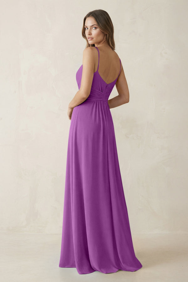 Spaghetti Strap Ruched Chiffon A - Line Bridesmaid Dress in Amethyst - SHE IS ME Bridesmaid Dresses