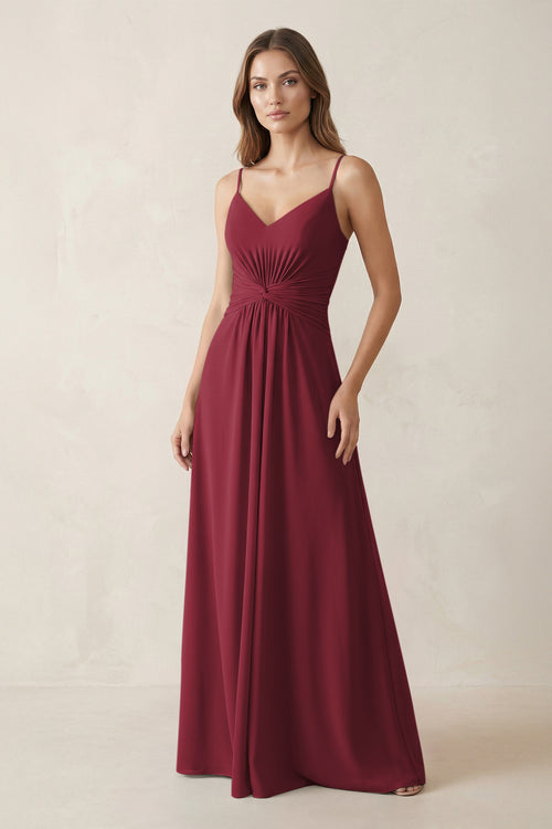 Spaghetti Strap Ruched Chiffon A-Line Bridesmaid Dress in Berry | KISSBRIDAL
